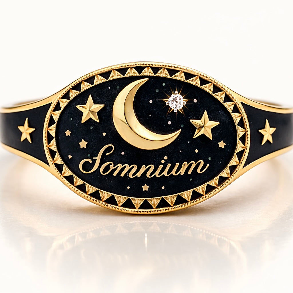 Dreams : Celestial Star Cartouche Enamel Gold Signet Ring