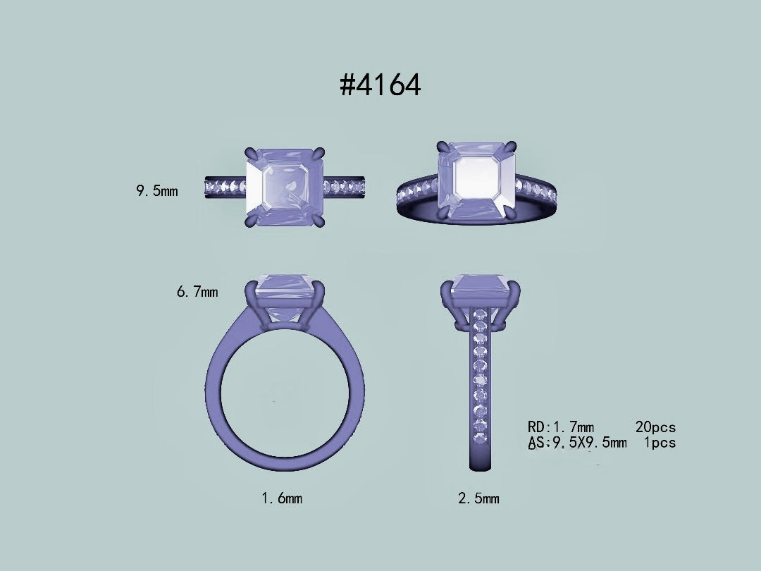 Bleu Carre'- 4 Carat Princess Cut Fancy Blue Lab Grown Diamond Engagement Ring (No.VII)