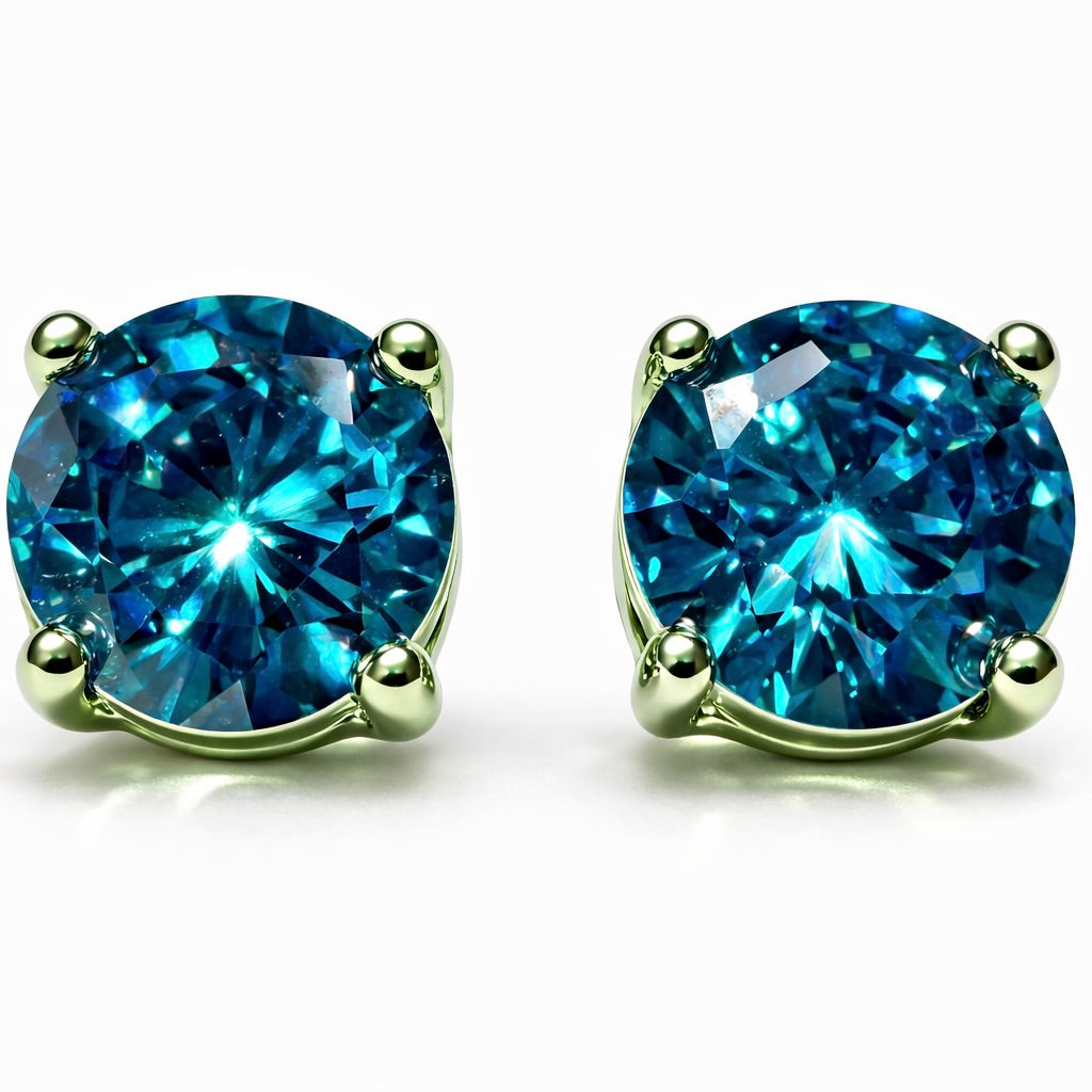 Blue Apatite Stud Earrings Solid Gold Basket Settings