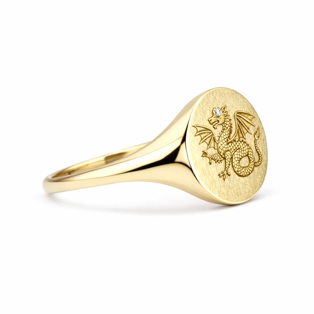 Dragon Signet Ring : Engraved Gold Talisman Ring