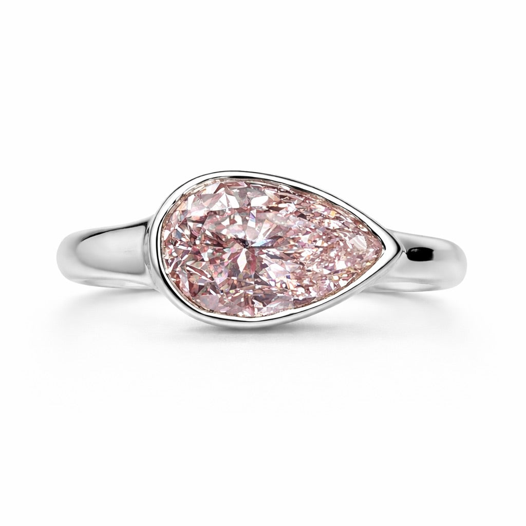 Verity Pink : 2 Carat Fancy Intense Pink Pear Lab Grown Diamond Ring
