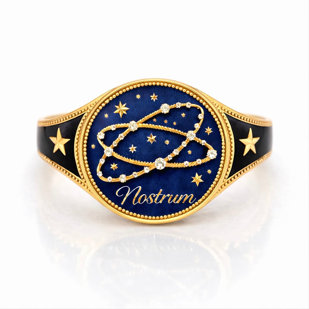 Stars : Constellation Cartouche Enamel Gold Signet Ring