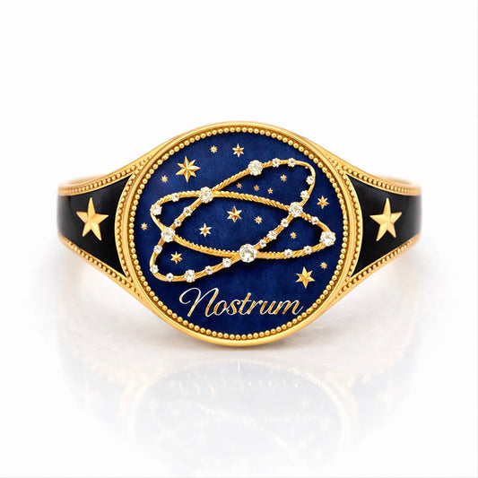 Stars : Constellation Cartouche Enamel Gold Signet Ring