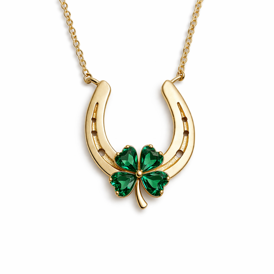 Lucky Charm : Emerald Clover Horseshoe Necklace