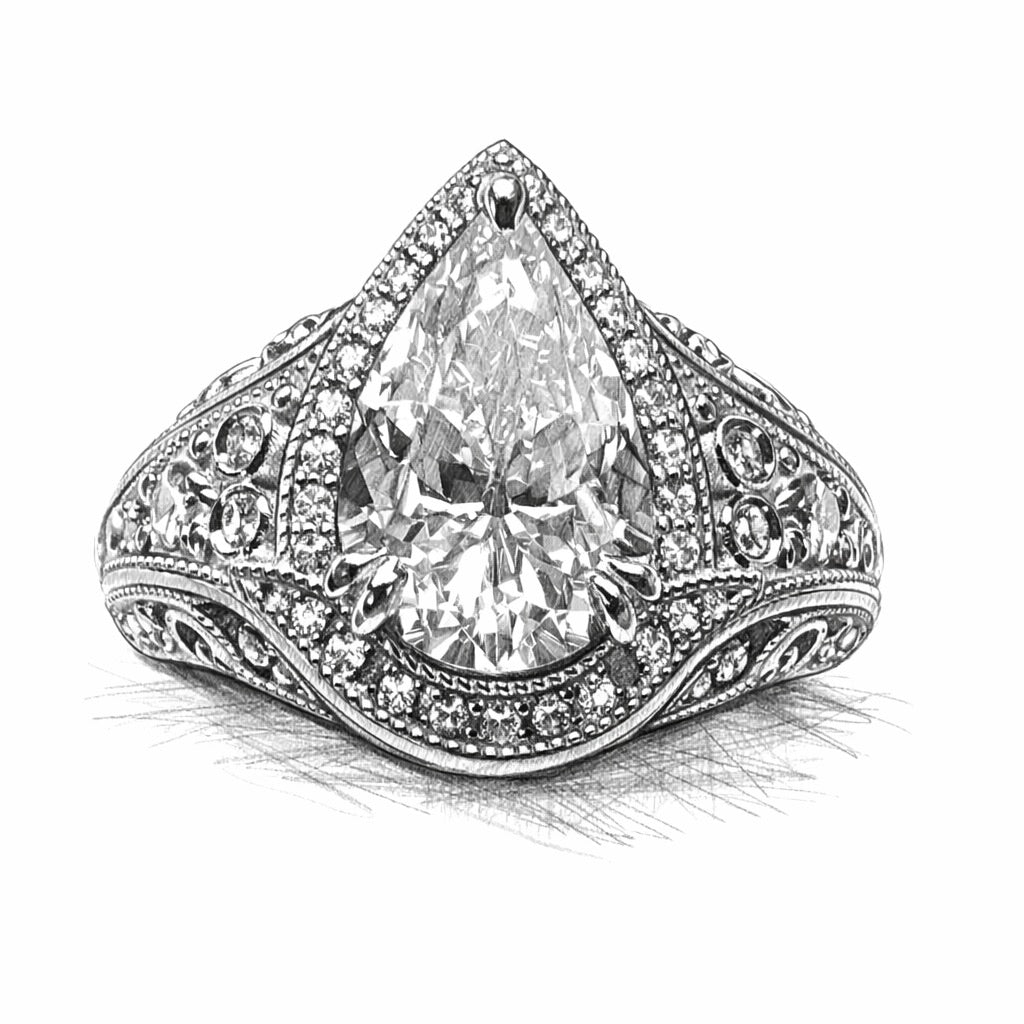 The Filigree Sigil : 3 Carat Pear Cut Lab Grown Diamond Engagement Ring