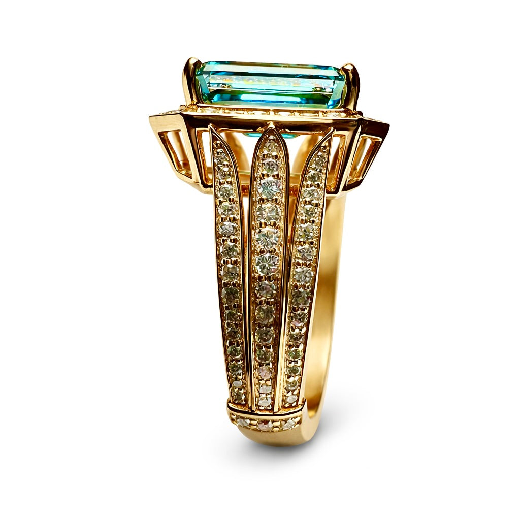 Versele' : 4 Carat Fancy Vivid Greenish Blue Diamond Engagement Ring