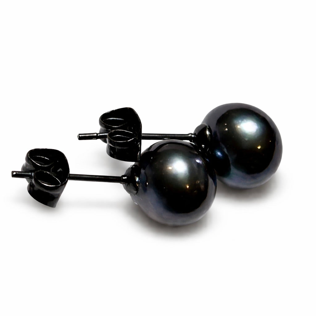 Tahitian Black Pearl  : Black Gold Black Tahitian Pearl Stud Earrings