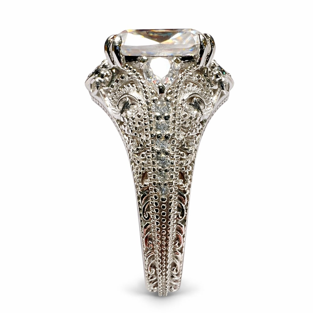 The Veiled Radiance : 3 Carat Elongated Cushion Cut Lab Grown Diamond Engagement Ring