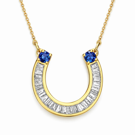 Winner’s Circle: Sapphire & Baguette Diamond Horseshoe Necklace