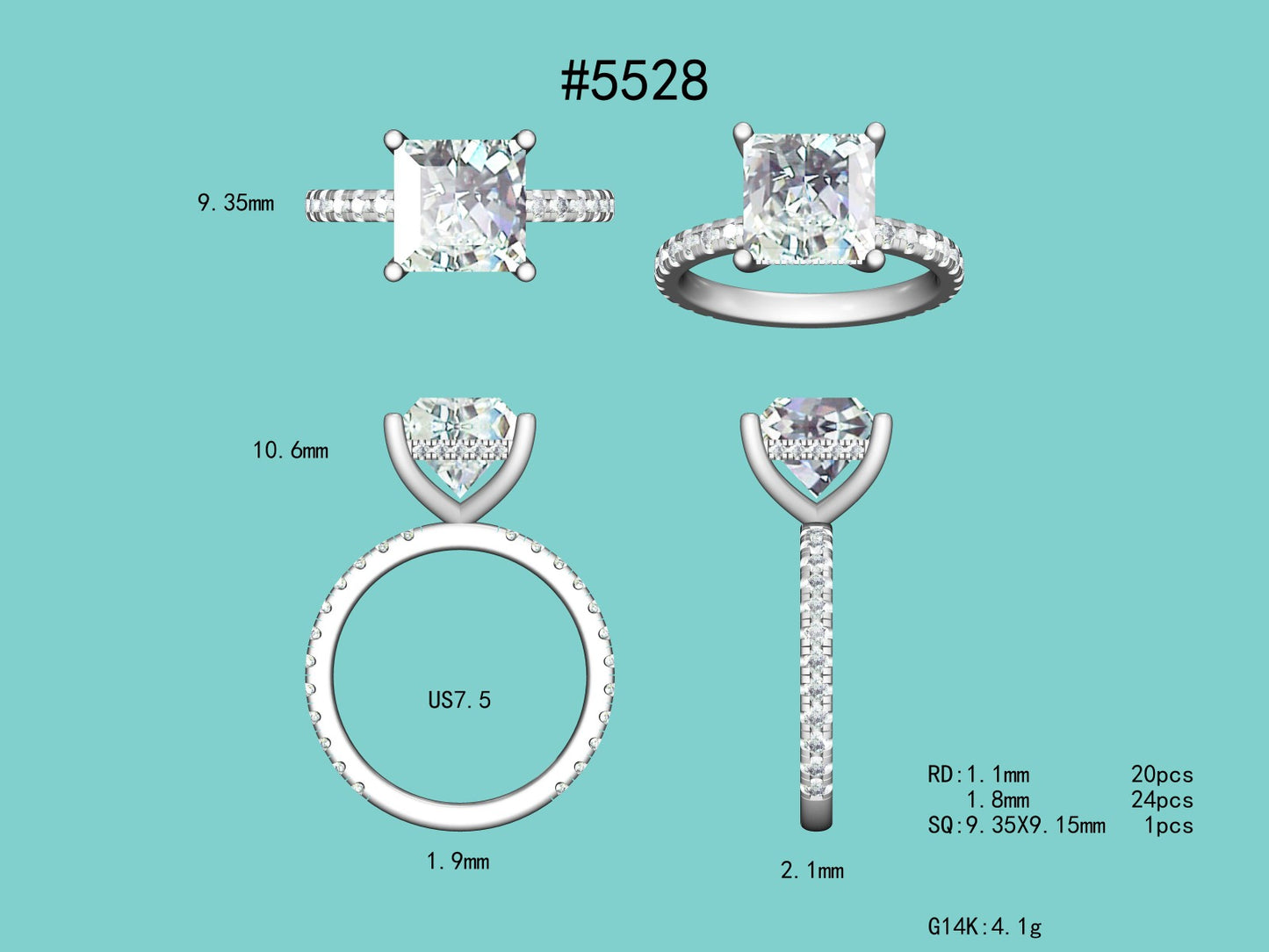 The Elara : 5 Carat Princess Cut Lab Grown Engagement Ring