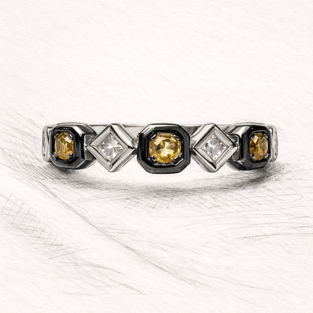 Champagne Interval- Champagne & White Lab Grown Diamond Half Eternity Band (No.V)