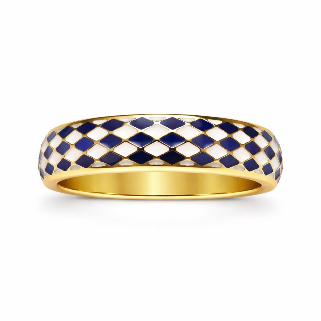 The Harlequin Noir Band : 5mm Black & White Enamel Solid Gold Ring