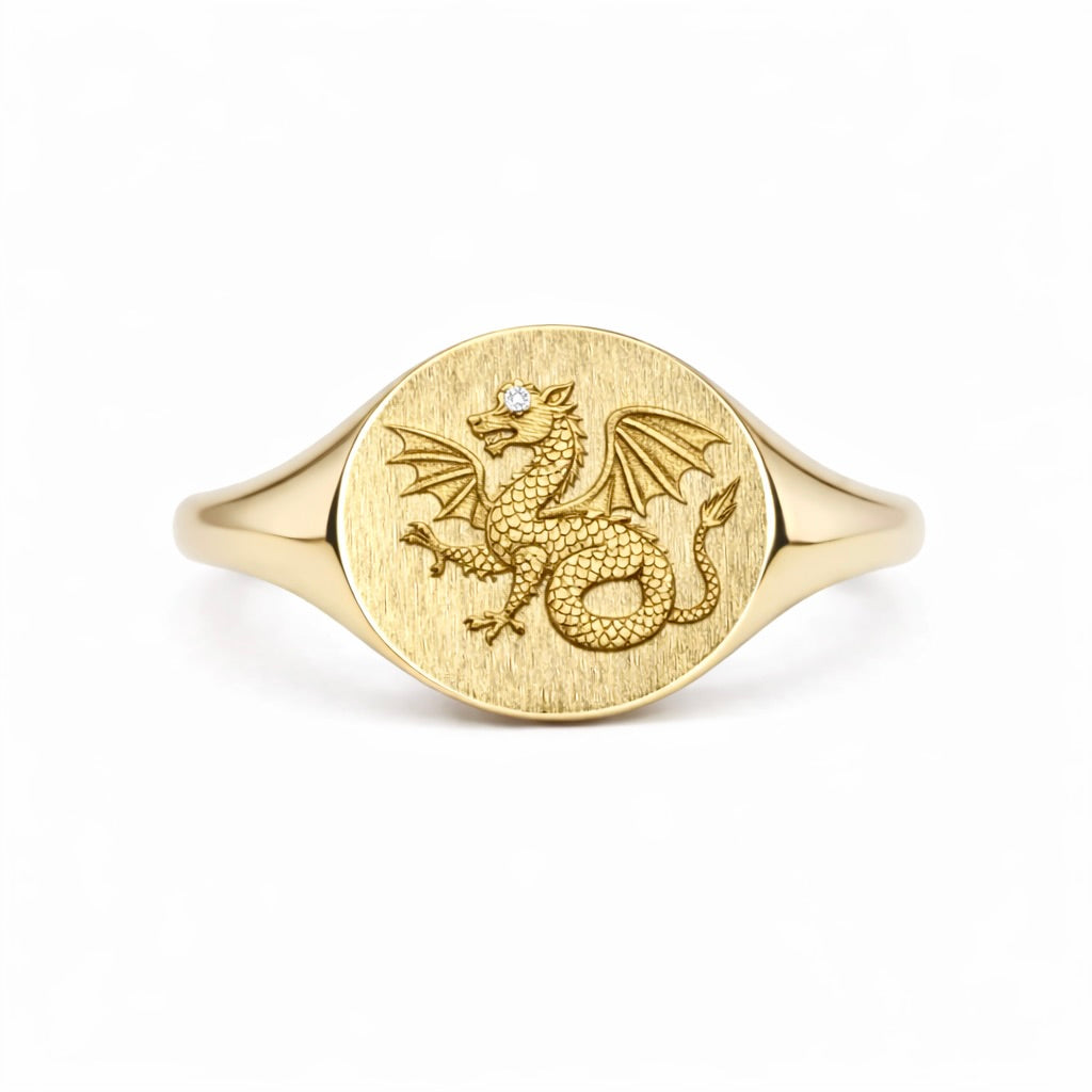 Dragon Signet Ring : Engraved Gold Talisman Ring