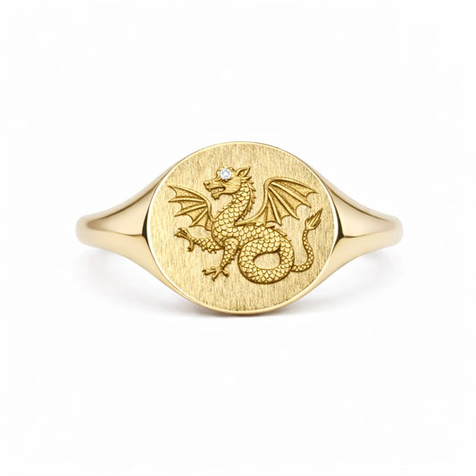 Dragon Signet Ring : Engraved Gold Talisman Ring