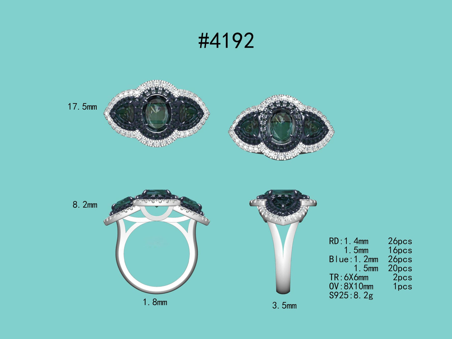 Chimera Alexandrite - 3 Carat Oval Lab Grown Alexandrite Three Stone Ring (No.VIII)