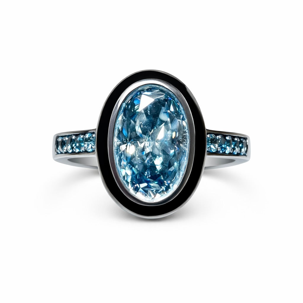 Azure Eclipse - 3 Carat Oval Fancy Intense Blue Lab Grown Diamond Engagement Ring (No.IV)