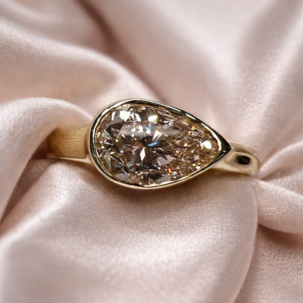 Verity Pink : 2 Carat Fancy Intense Pink Pear Lab Grown Diamond Ring