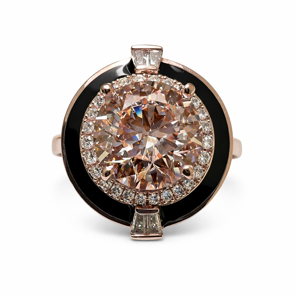 The Axis Noir : 4 Carat Fancy Intense Pink Lab Grown Diamond Black Agate Halo Ring