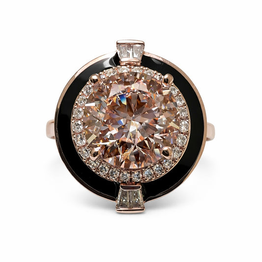 The Axis Noir : 4 Carat Fancy Intense Pink Lab Grown Diamond Black Agate Halo Ring