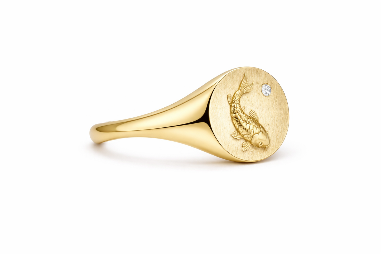 Descending Koi :  Engraved Gold Talisman Ring