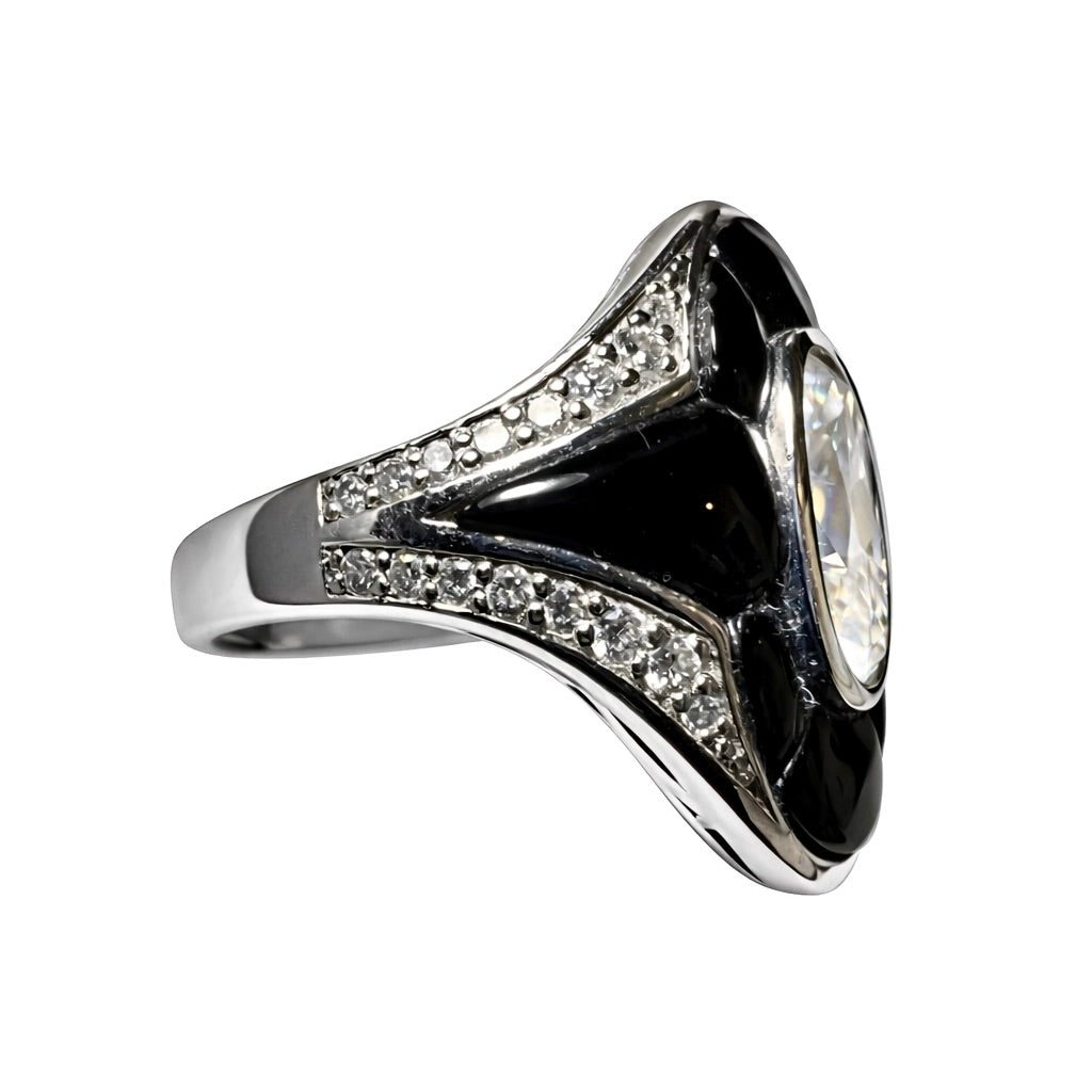 Velour Noir : 2 Carat Oval Cut Lab Grown Diamond Black Agate Ring