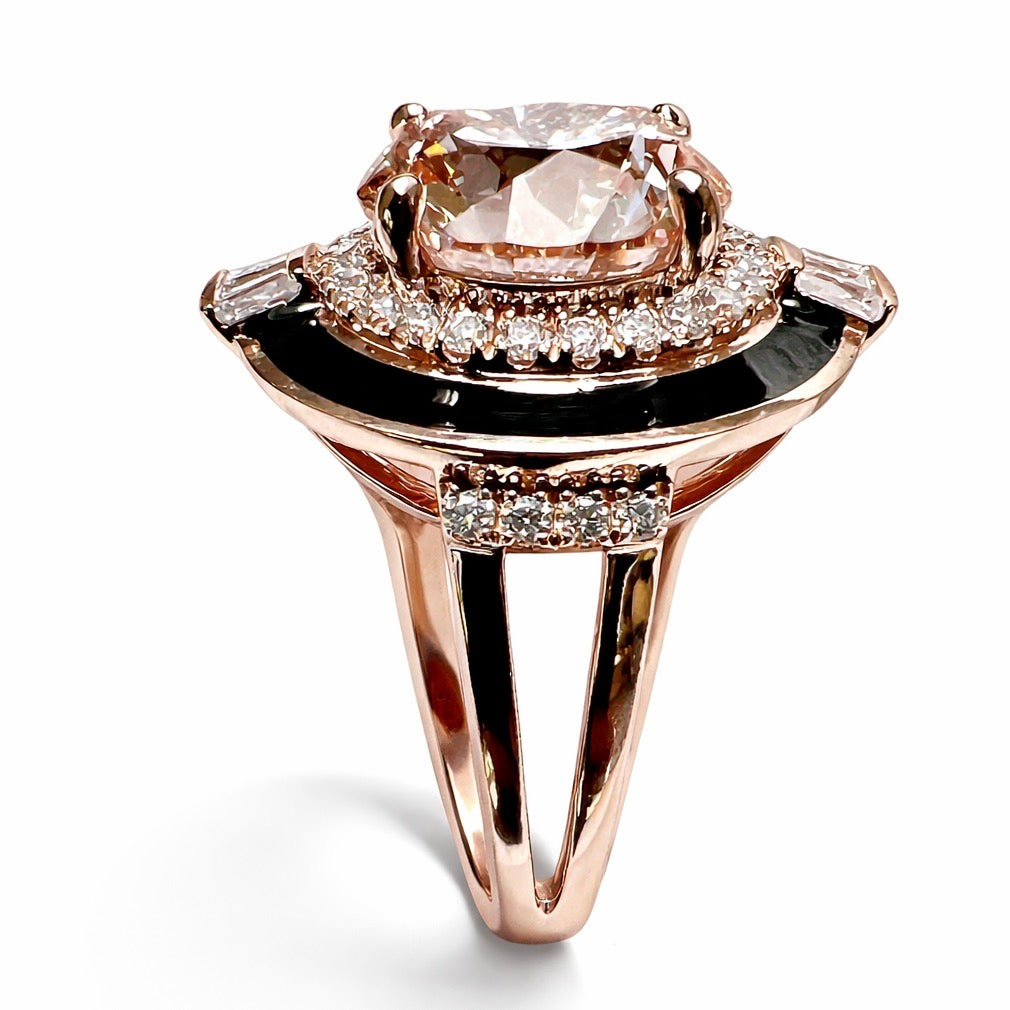 The Axis Noir : 4 Carat Fancy Intense Pink Lab Grown Diamond Black Agate Halo Ring