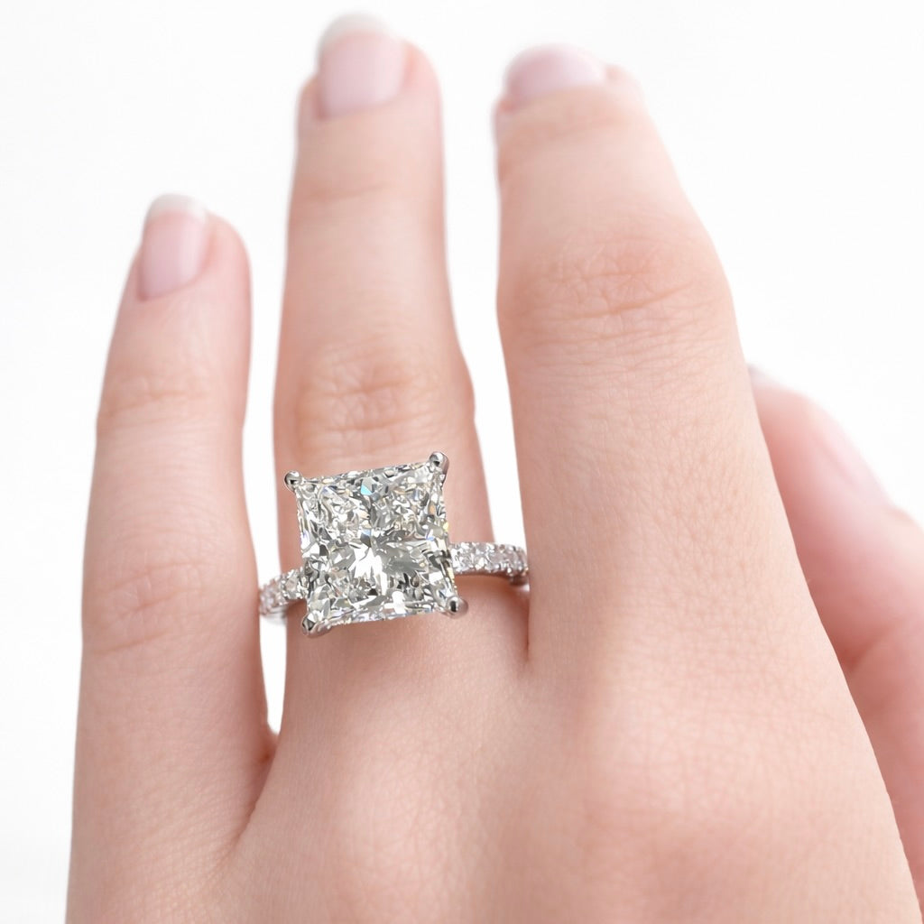 The Marlowe: 7 Carat Princess Cut Lab Grown Diamond Engagement Ring