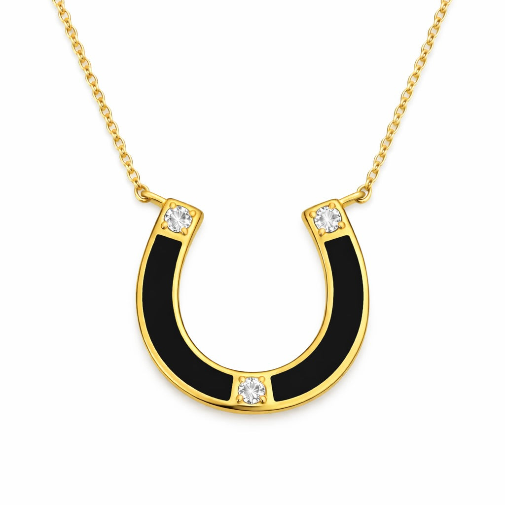 Bluegrass Luck: Black Agate & Diamond Horseshoe Necklace