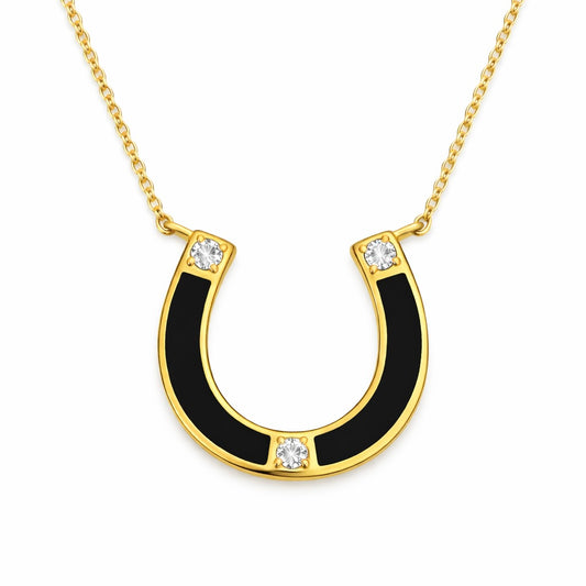 Bluegrass Luck: Black Agate & Diamond Horseshoe Necklace