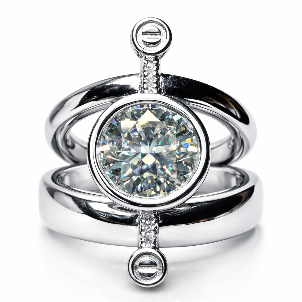 Orbital Axis  : 3 Carat Round Lab Grown Diamond Bezel Engagement Ring