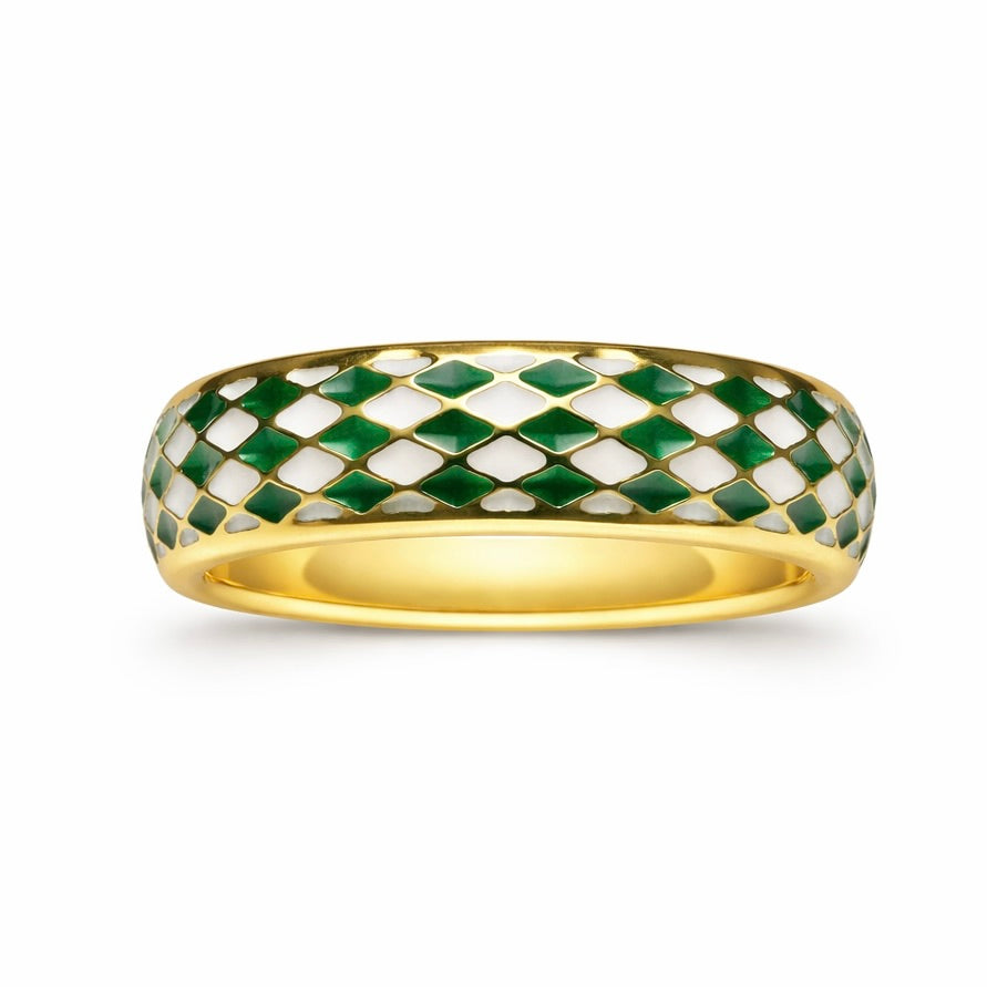 The Harlequin Blue Band : 5mm Blue & White Enamel Solid Gold Ring
