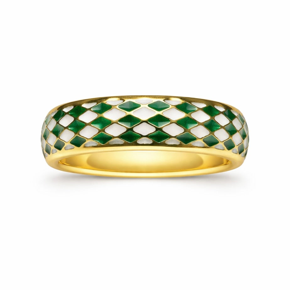 The Harlequin Noir Band : 5mm Black & White Enamel Solid Gold Ring