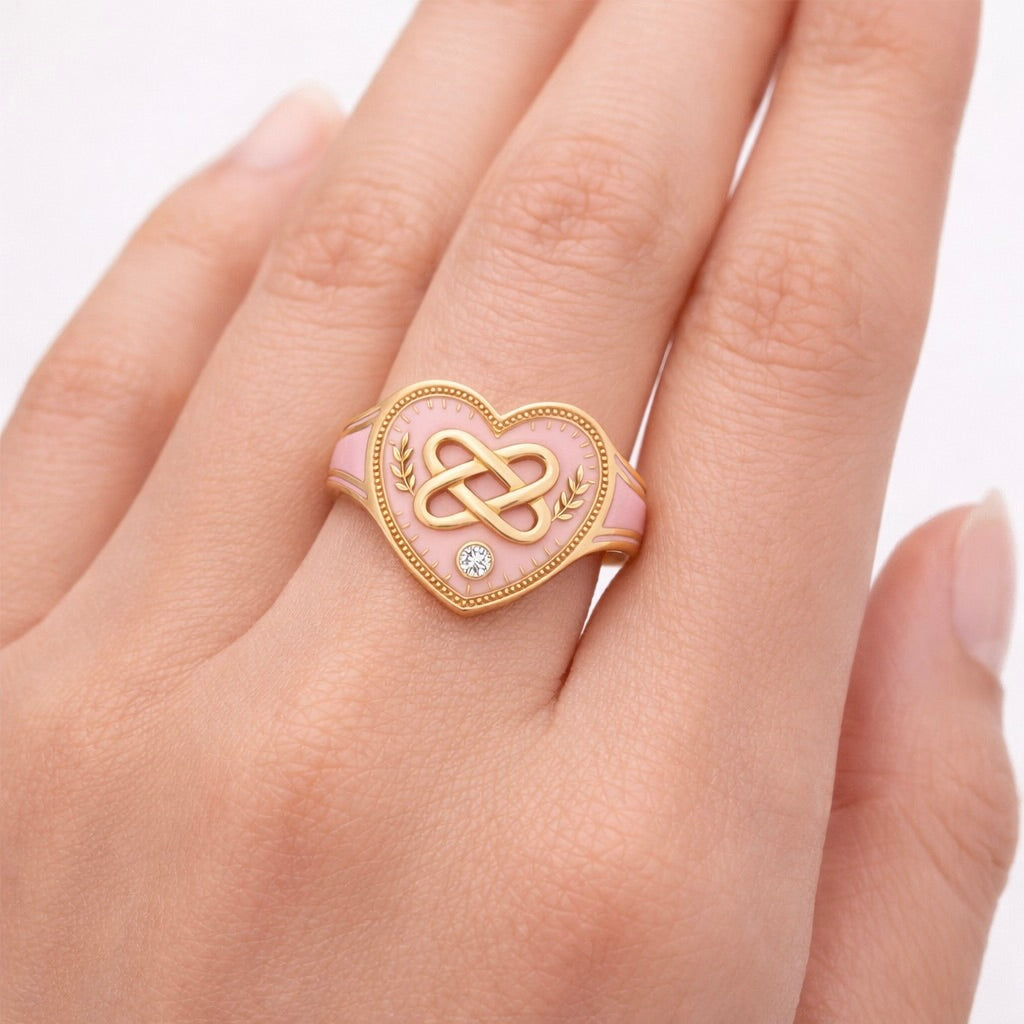 Eternal Love : Diamond Heart Signet Ring in Solid Gold