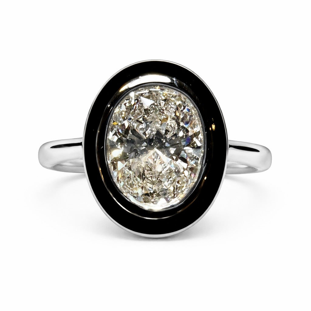 Maison Deco Ring : 4 Carat Oval Cut Lab Grown Diamond Black Agate Ring