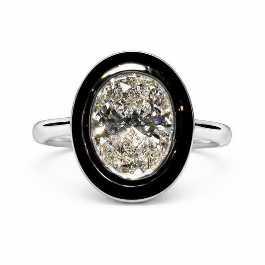 Maison Deco Ring : 4 Carat Oval Cut Lab Grown Diamond Black Agate Ring