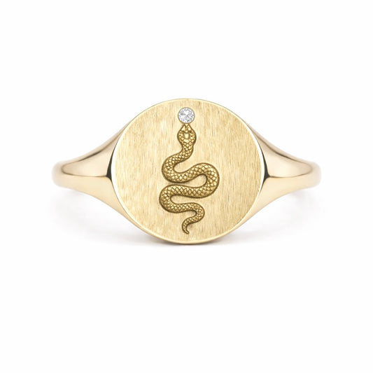 Serpent Signet Ring : Engraved Gold Talisman Ring