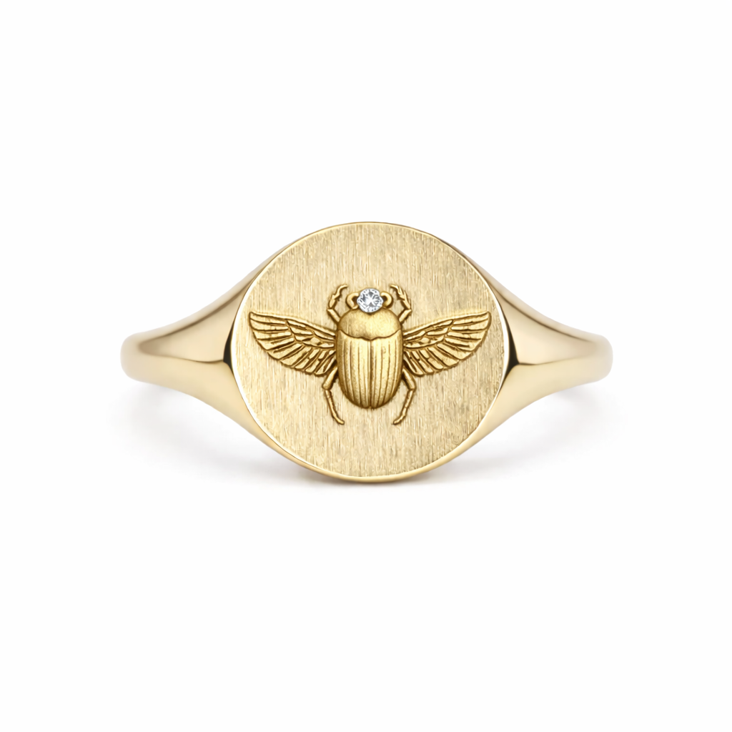 Scarab Signet Ring : Engraved Gold Talisman Ring