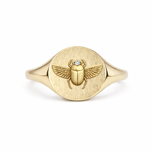 Scarab Signet Ring : Engraved Gold Talisman Ring