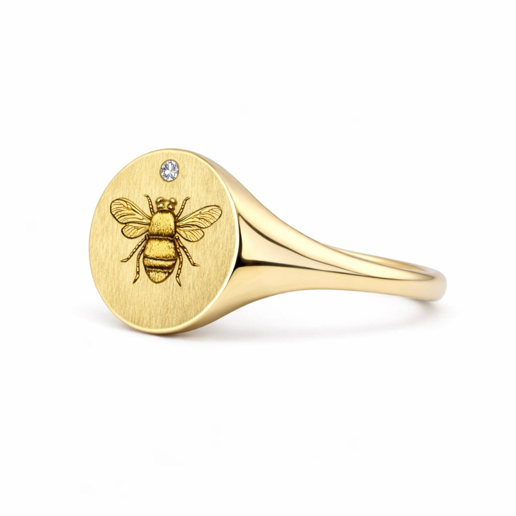 Bumblebee Signet Ring : Engraved Gold Talisman Ring