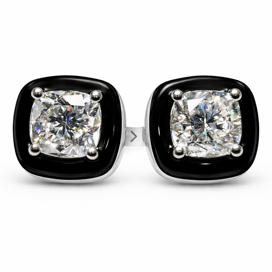 Chiaroscuro Black Agate Diamond Stud Earrings : Cushion Lab Grown Diamonds