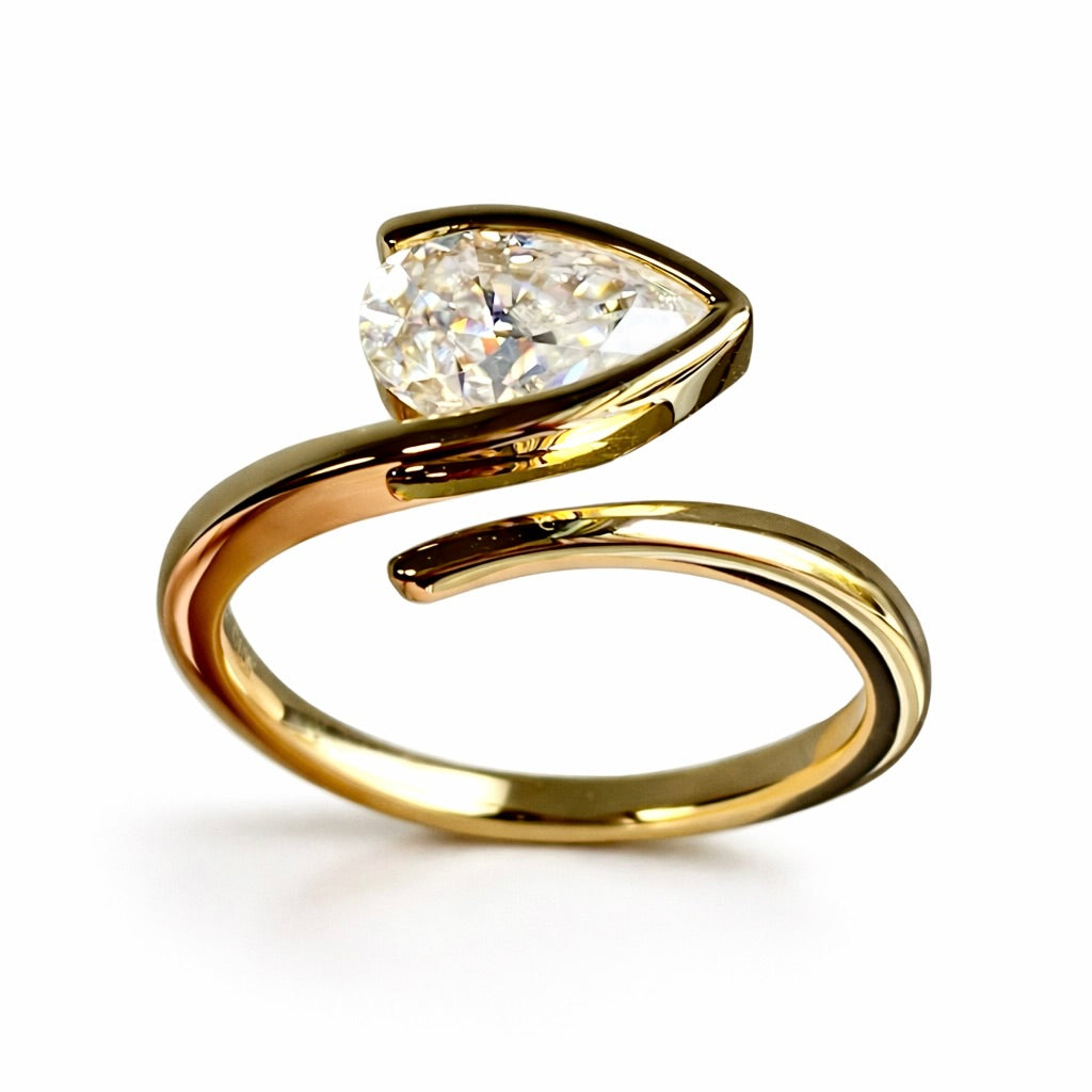 Liora : Pear Cut Lab Grown Diamond Engagement Ring - Half Bezel Bypass