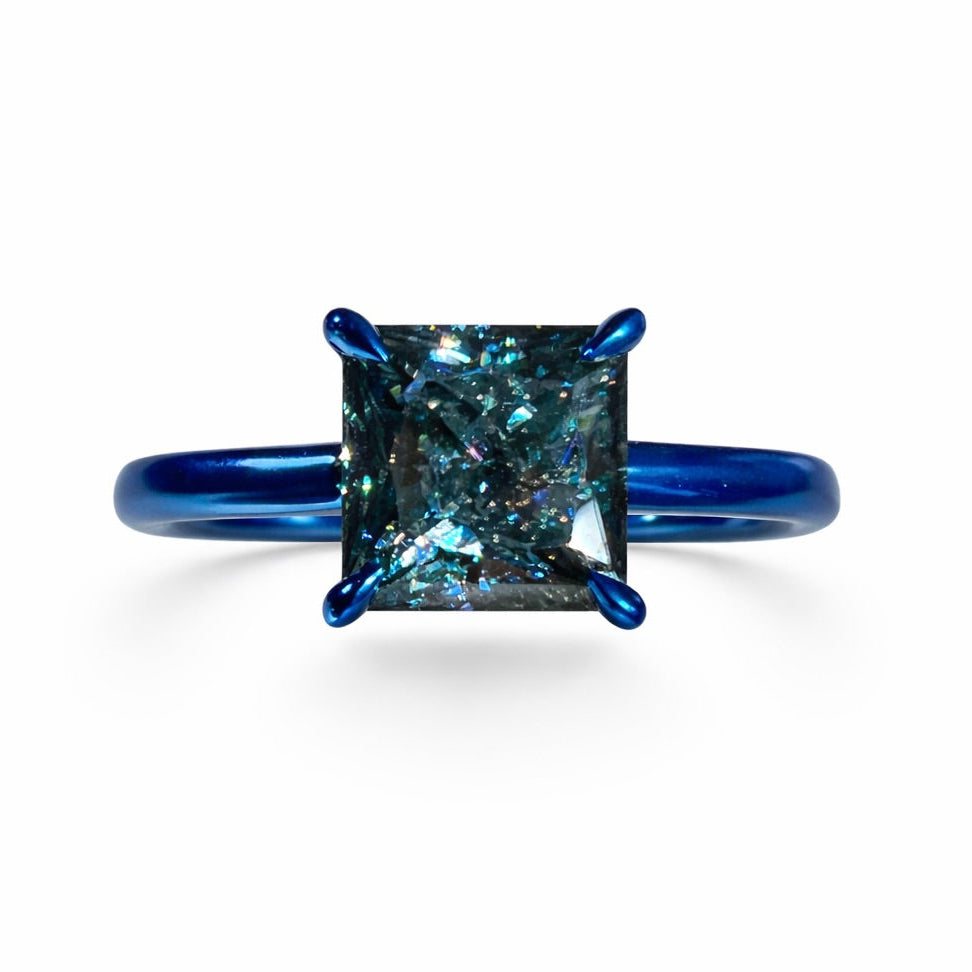 The Cobalt Signature : 3 Carat Princess Cut Fancy Vivid Blue Lab Grown Diamond Ring (No.XII)