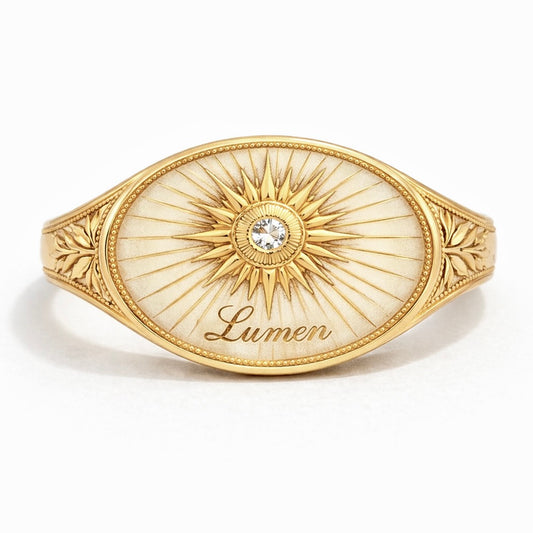 Light  : Sun Cartouche Enamel Gold Signet Ring