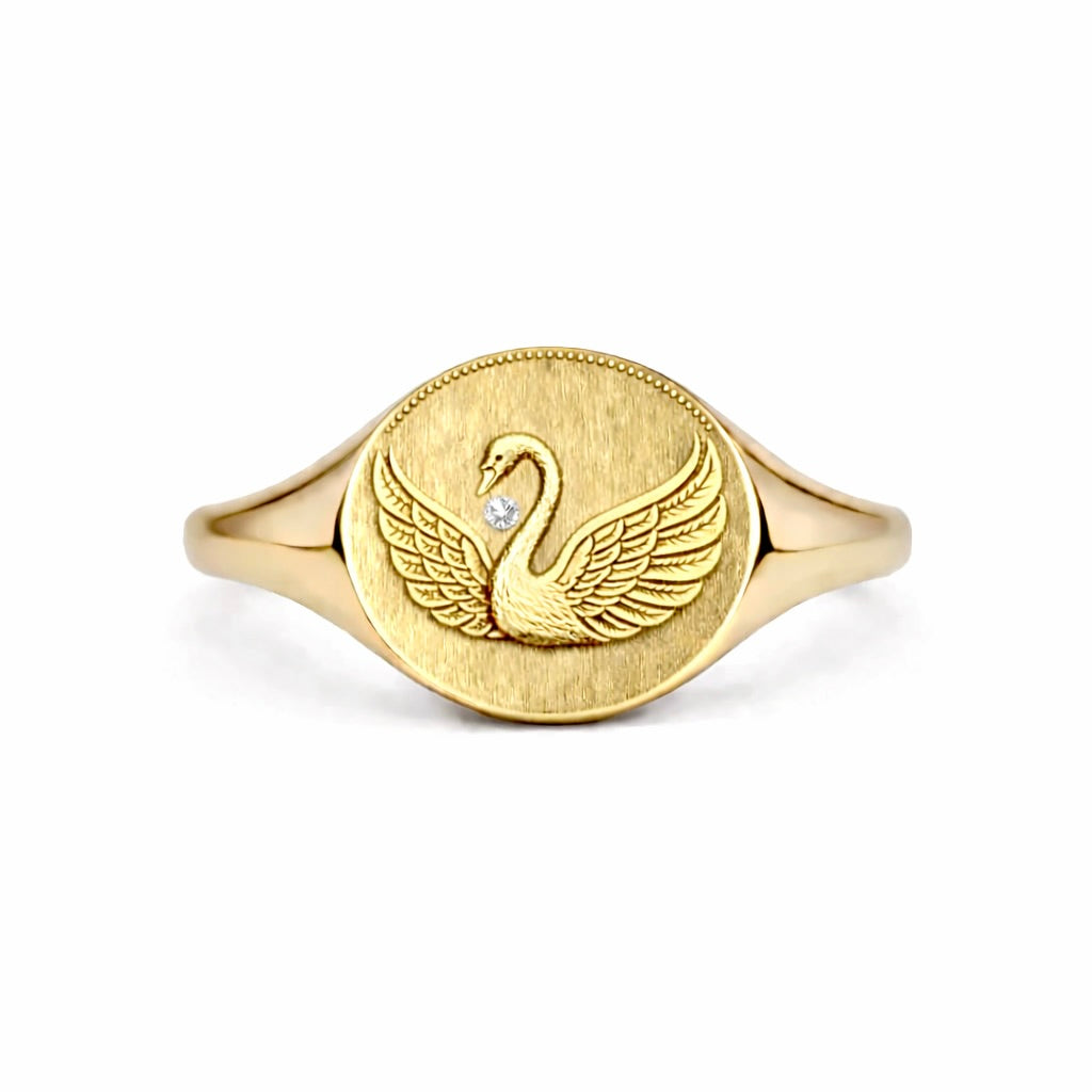 Swan Signet Ring : Engraved Gold Talisman Ring