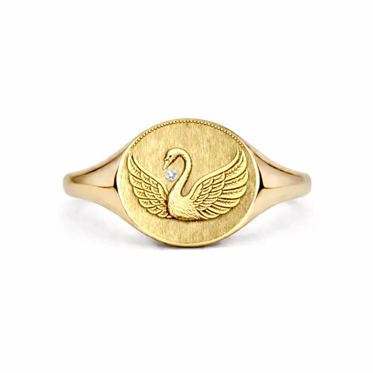 Swan Signet Ring : Engraved Gold Talisman Ring
