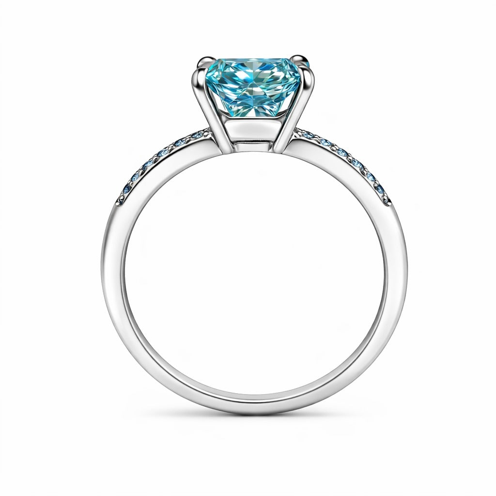 Bleu Carre'- 4 Carat Princess Cut Fancy Blue Lab Grown Diamond Engagement Ring (No.VII)