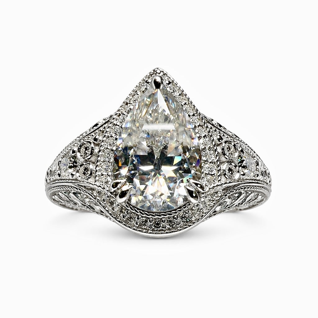 The Filigree Sigil : 3 Carat Pear Cut Lab Grown Diamond Engagement Ring