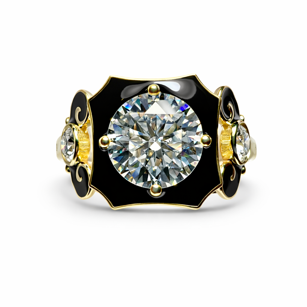 Versailles Noir : 3 Carat Round lab Grown Diamond & Black Agate Ring