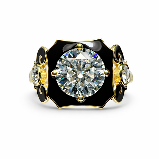 Versailles Noir : 3 Carat Round lab Grown Diamond & Black Agate Ring