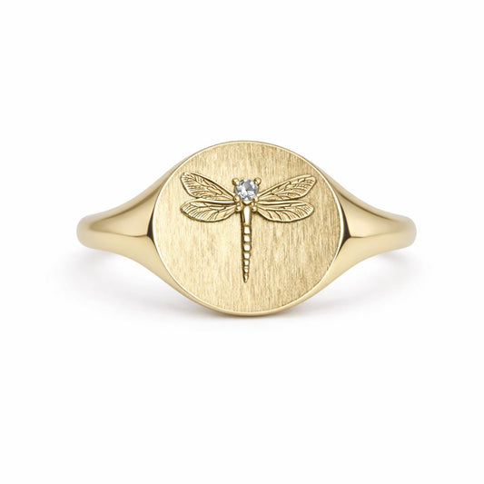 Dragonfly Signet Ring : Engraved Gold Talisman Ring
